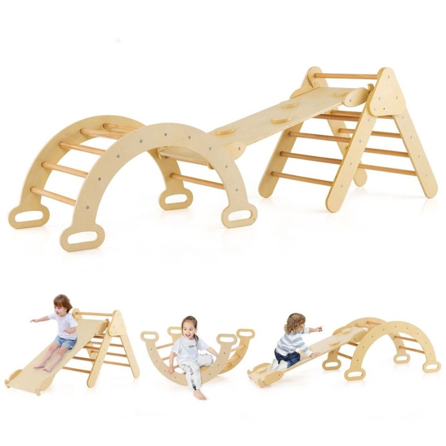 Playtime littlehelper Montessori Toys & Products | 6-In-1 Children'S Eco Wood Climbing Frame | Montessori Pikler Set | Arch | Rocker | Slide | Climbing Triangle | Den