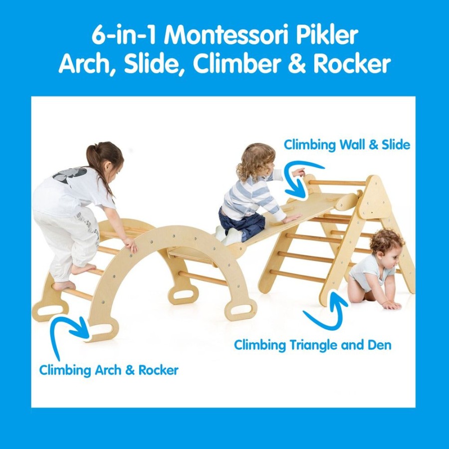 Playtime littlehelper Montessori Toys & Products | 6-In-1 Children'S Eco Wood Climbing Frame | Montessori Pikler Set | Arch | Rocker | Slide | Climbing Triangle | Den