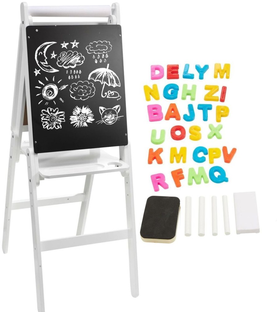 Playtime littlehelper Montessori Toys & Products | Height Adjustable Montessori Double Sided Wooden Easel | Magnetic | Whiteboard | Accessories | Paper Roll | White | 1.07M High | 4-10 Years