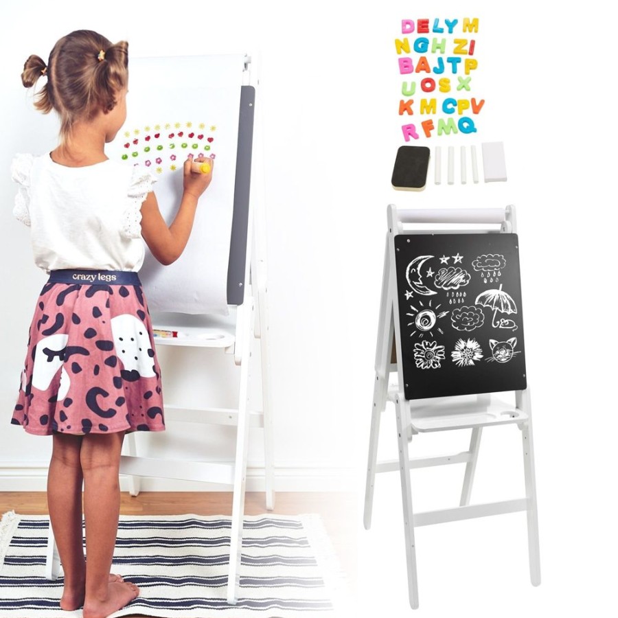 Playtime littlehelper Montessori Toys & Products | Height Adjustable Montessori Double Sided Wooden Easel | Magnetic | Whiteboard | Accessories | Paper Roll | White | 1.07M High | 4-10 Years