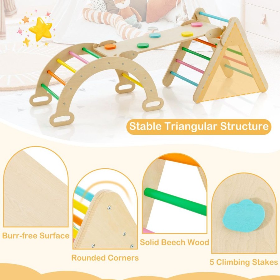 Playtime littlehelper Kids Climbing Frames | 6-In-1 Eco Wood Climbing Frame | Montessori Pikler Set | Arch | Rocker | Slide | Climbing Triangle | Den