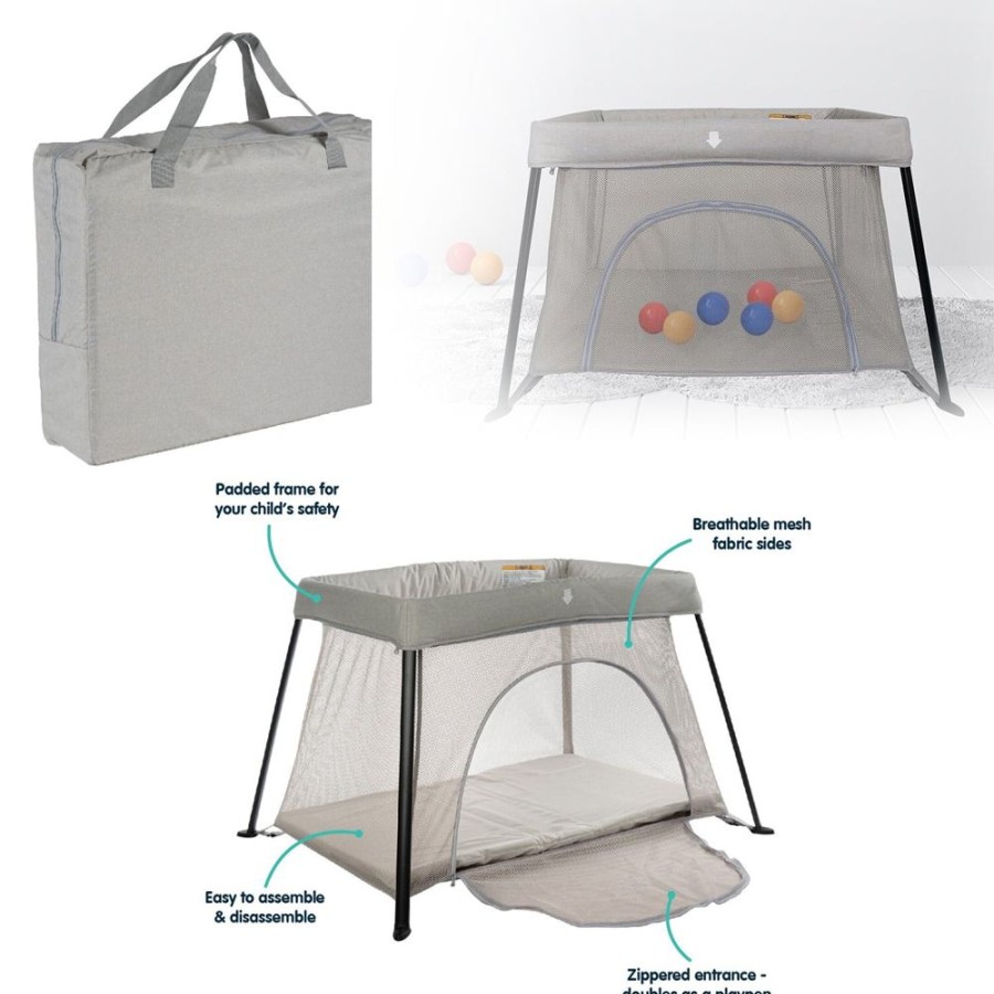 Baby & Nursery littlehelper Travel Cots | Lightweight Folding Playpen & Travel Cot With Mattress & Carry Bag | Light Grey