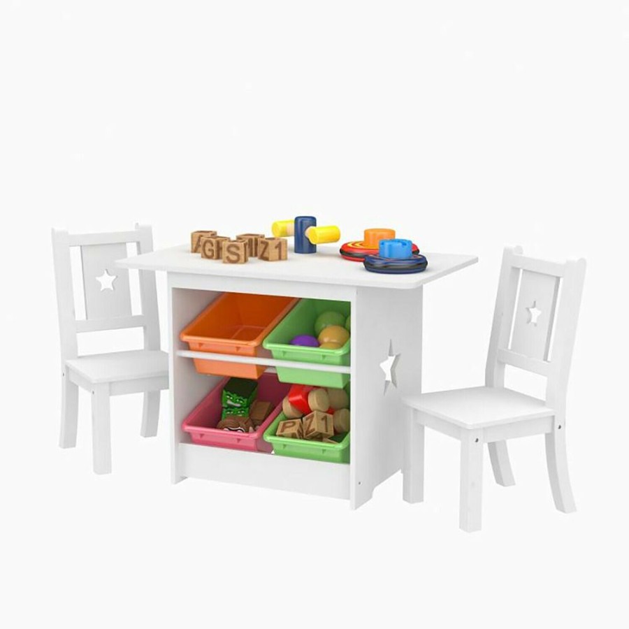 Toddler Furniture & Accessories littlehelper | Kids Table & 2 Chairs Set | 4 Vibrant Storage Bins | White | 3 Years+