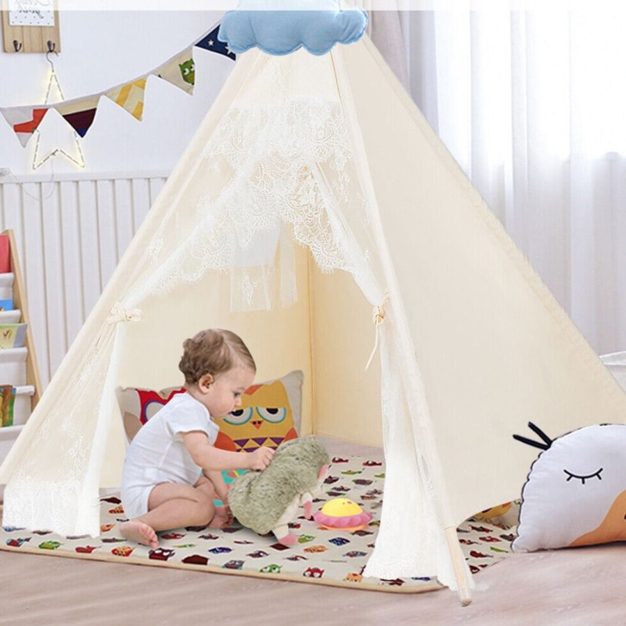 Playtime littlehelper Playhouses, Teepees & Dens | Kids Portable Teepee Tent | Folding Playhouse | Indoor & Outdoor W/ Bag | Cream