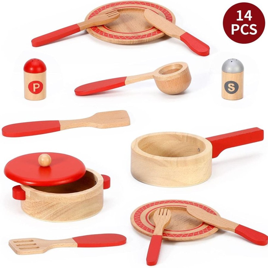 Playtime littlehelper Wooden Toys | 12 Pc Montessori Wooden Pretend Play Kitchen Utensils Play Set | Toy Set | 3 Years+