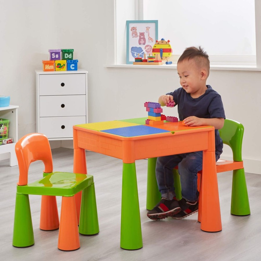 Toddler Furniture & Accessories littlehelper | Kid'S Indoor | Outdoor Multipurpose Plastic Table & 2 Chairs Set | Lego Board | Sand & Water Pit | Orange & Green