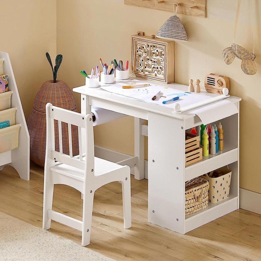 Toddler Furniture & Accessories littlehelper | Montessori Space-Saving Children'S Homework Desk | Paper Roll | Storage | White | Ergonomic Chair | 5-12 Years