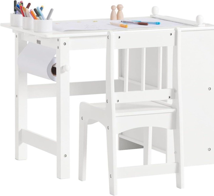 Toddler Furniture & Accessories littlehelper | Montessori Space-Saving Children'S Homework Desk | Paper Roll | Storage | White | Ergonomic Chair | 5-12 Years