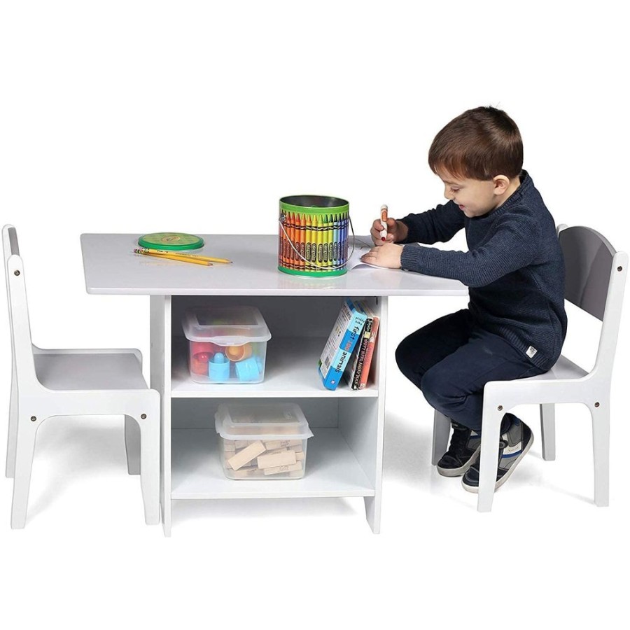 Toddler Furniture & Accessories littlehelper | Kids Scratch-Resistant Wooden Table And 2 Chairs Set With Large Storage Drawers | White & Grey