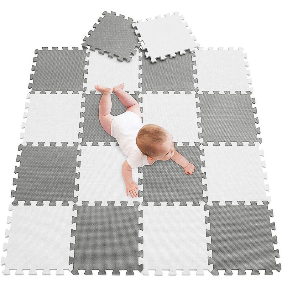 Playtime littlehelper Montessori Toys & Products | 18 Interlocking Montessori Thick Foam Play Floor Mats | Jigsaw Mats For Baby Playpens And Playrooms | Grey & White