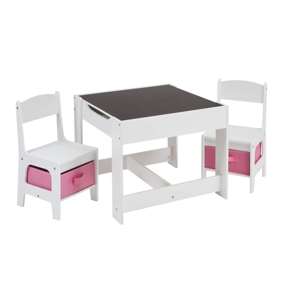 Toddler Furniture & Accessories littlehelper | Kids 4-In-1 Wooden Table & 2 Chairs | Reversible Top | Blackboard | Pink Storage Drawers