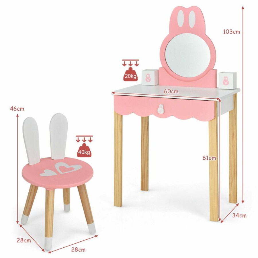 Toddler Furniture & Accessories littlehelper | Kids Vanity Table And Chair Set Pretend Makeup Dressing Table W/ Mirror & Drawer