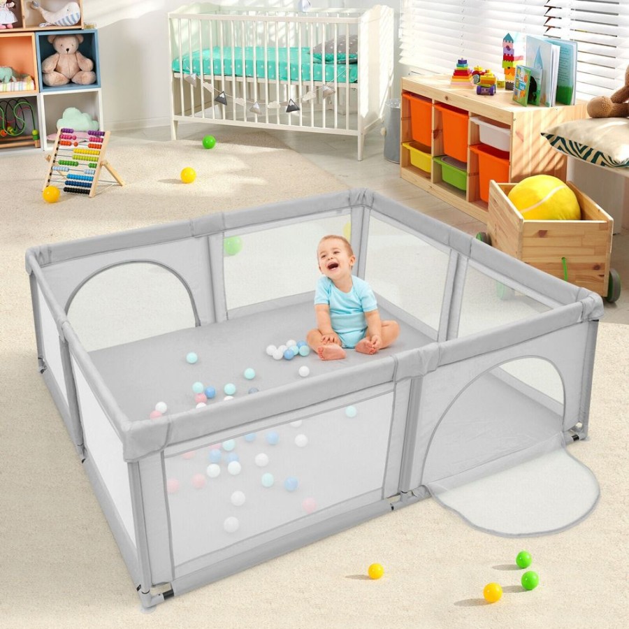 Baby & Nursery littlehelper Travel Cots & Playpens | Extra Large Baby Playpen And Ball Pool With 50 Balls | Breathable Mesh Fabric | 2.07M X 1.87M | Soft Grey