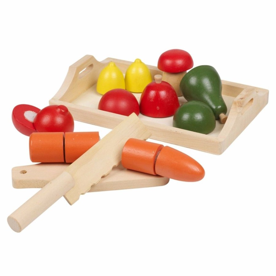 Playtime littlehelper Role Play Toys | 9 Piece Montessori Eco Wooden Play Food | Wooden Toy Food | Cutting Board, Tray & Fruit | 3 Years+