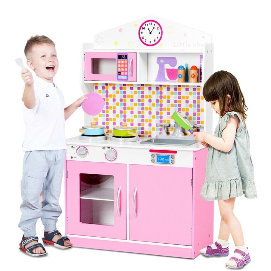 Playtime littlehelper Role Play Toys | Children'S | Kids Wooden Toy Kitchen Including Playset | Pink & White | 3-7 Years