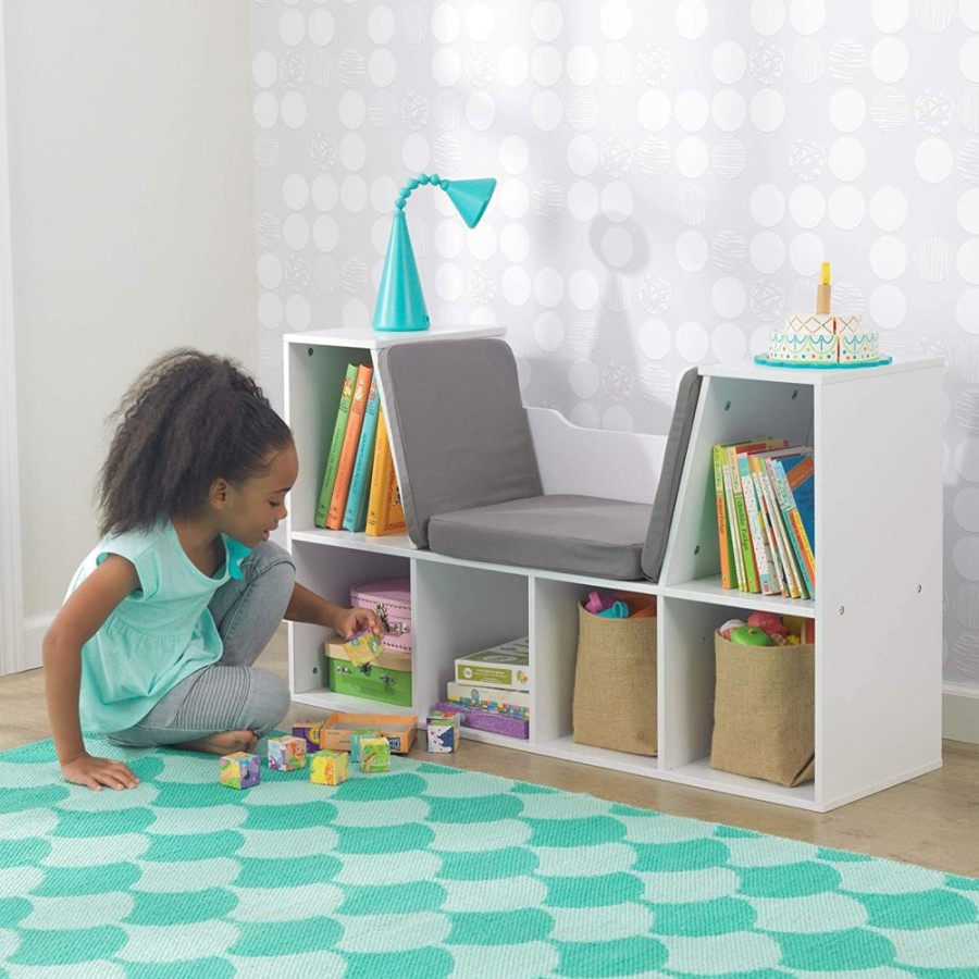 Toddler Furniture & Accessories littlehelper | Childrens Montessori Bookcase | Toy Storage | Kids Reading Seat | White | Grey Cushions