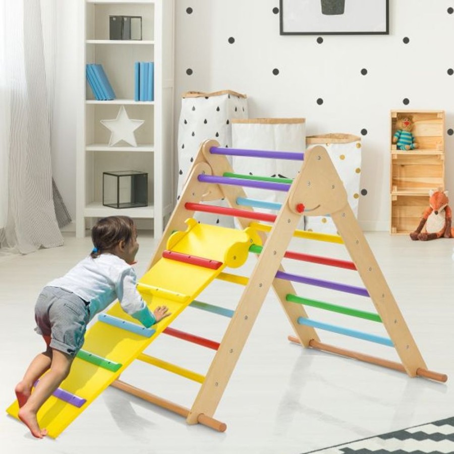 Playtime littlehelper Activity Toys | 3-In-1 Eco Wood Folding Climbing Frame | Montessori Pikler Triangle, Slide & Climber | 12M+