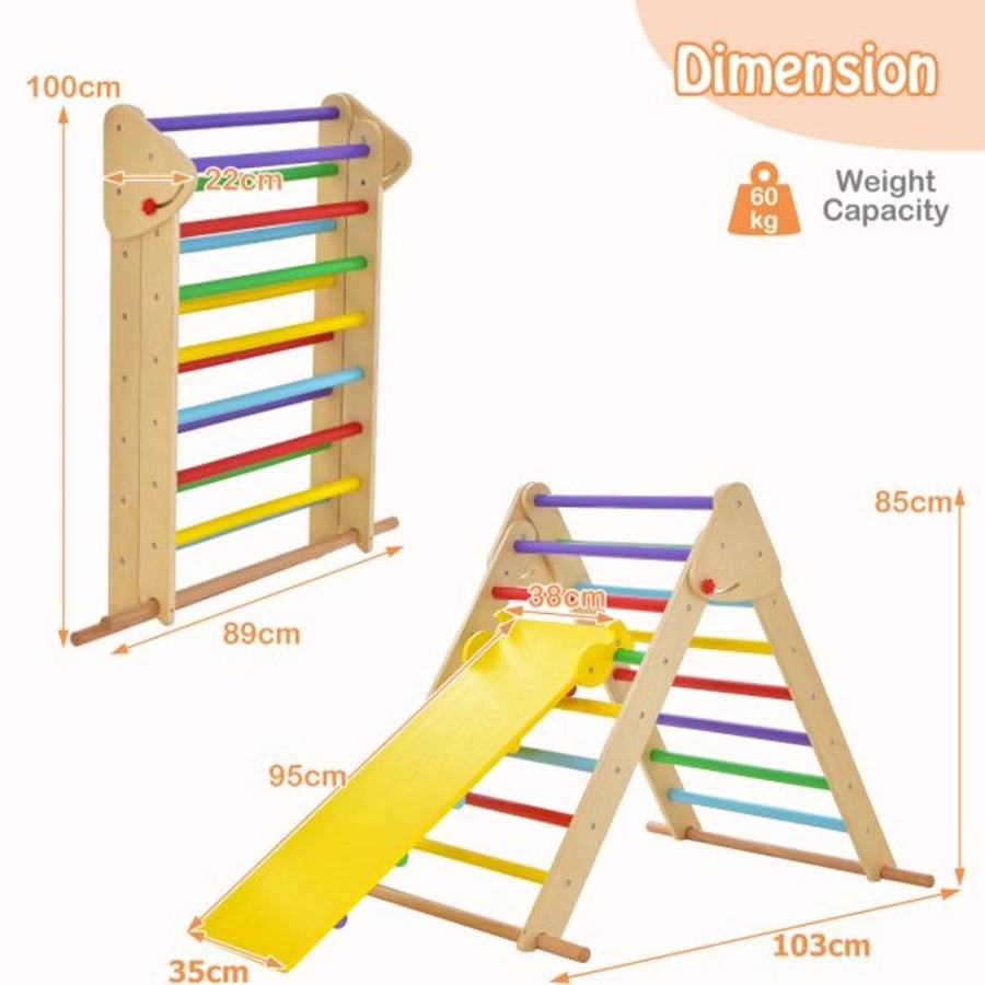 Playtime littlehelper Activity Toys | 3-In-1 Eco Wood Folding Climbing Frame | Montessori Pikler Triangle, Slide & Climber | 12M+