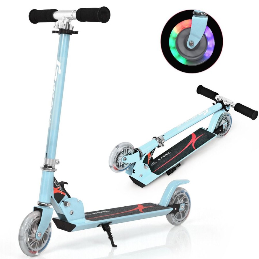 Playtime littlehelper Balance Bikes | Height Adjustable Folding Stunt Scooter | Adjustable T-Bar | Push Kick | Light Up 2 Wheels | Blue | 4-13 Years