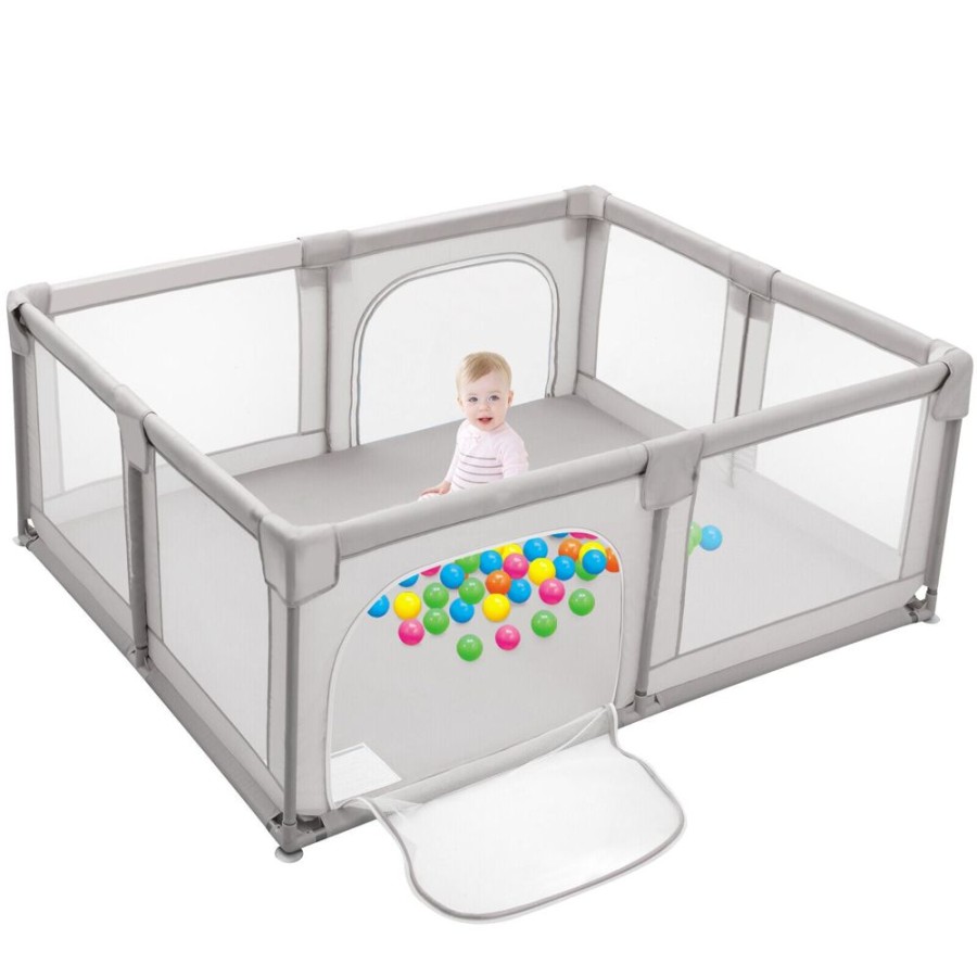 Baby & Nursery littlehelper Travel Cots & Playpens | Extra Large Baby Playpen And Ball Pool | Breathable Mesh Fabric | 1.9 X 1.5M | Grey