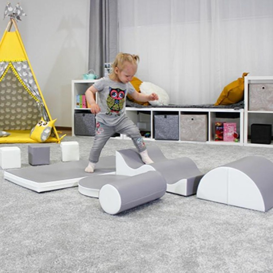 Playtime littlehelper Activity Toys | Montessori Xl Set Soft Play Equipment | 8 Piece Climb & Slide Foam Play Set | Grey & White | 6M+