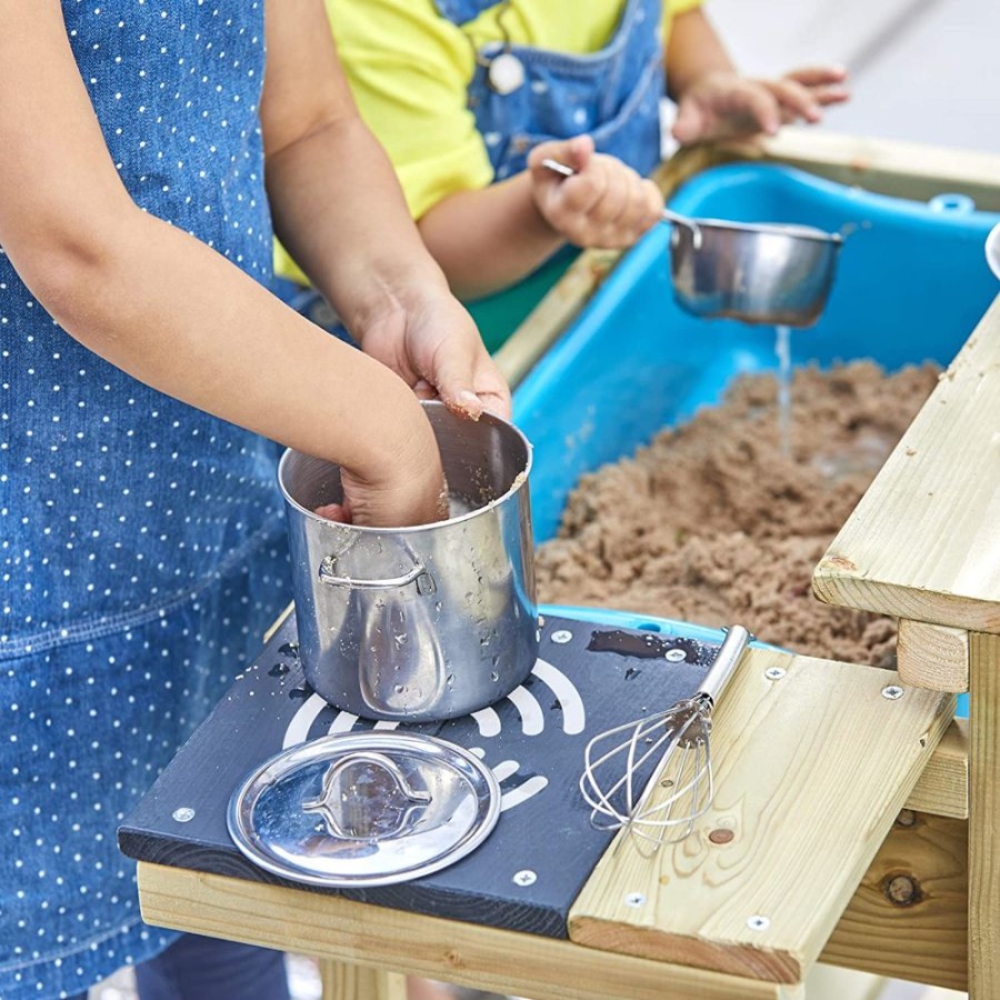 Playtime littlehelper Sand & Water Table | Eco Friendly Montessori Natural Wood Kids Mud Kitchen With 4Pc Utensils | Wooden Toy Kitchen | 3 Years+