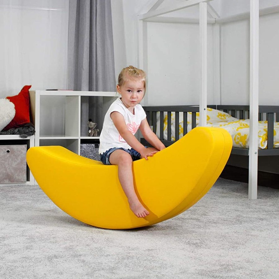 Playtime littlehelper Montessori Toys & Products | Childrens Large Leather Rocker | Ride-On Soft Rocking Toy | Soft Play Banana | Yellow | 12M+