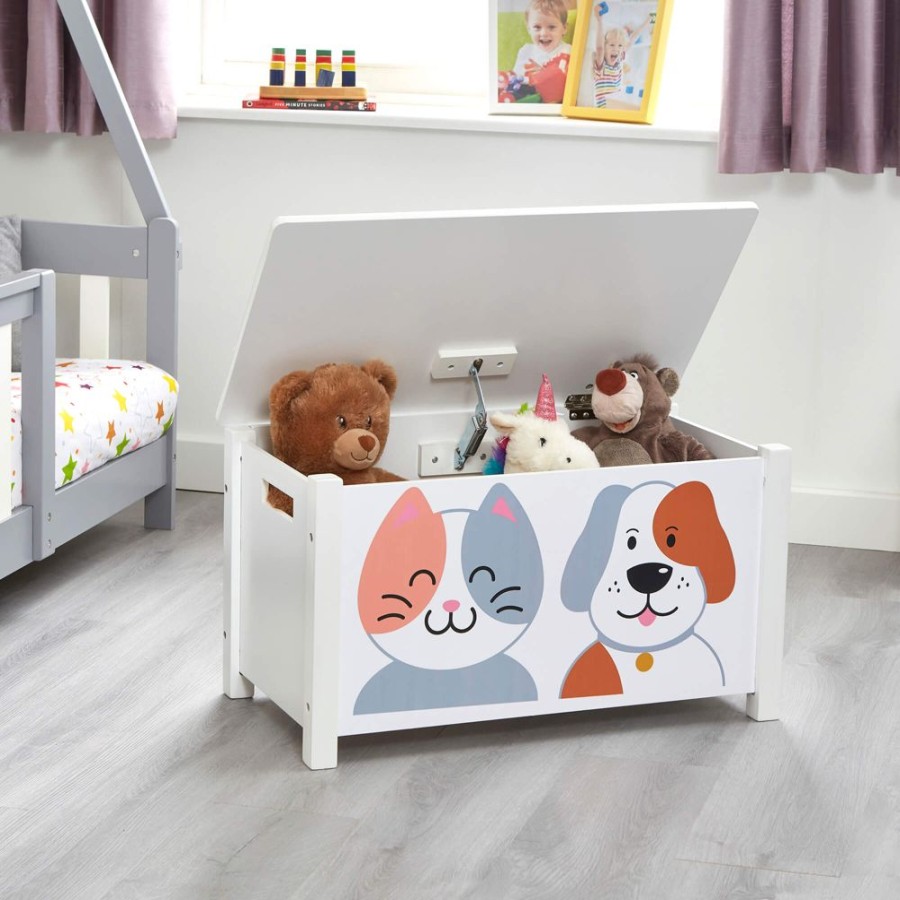 Toddler Furniture & Accessories littlehelper | Kids Montessori Toy Box And Seat With Slow Release Hinge | Ottoman | Blanket Box | Cat & Dog Design