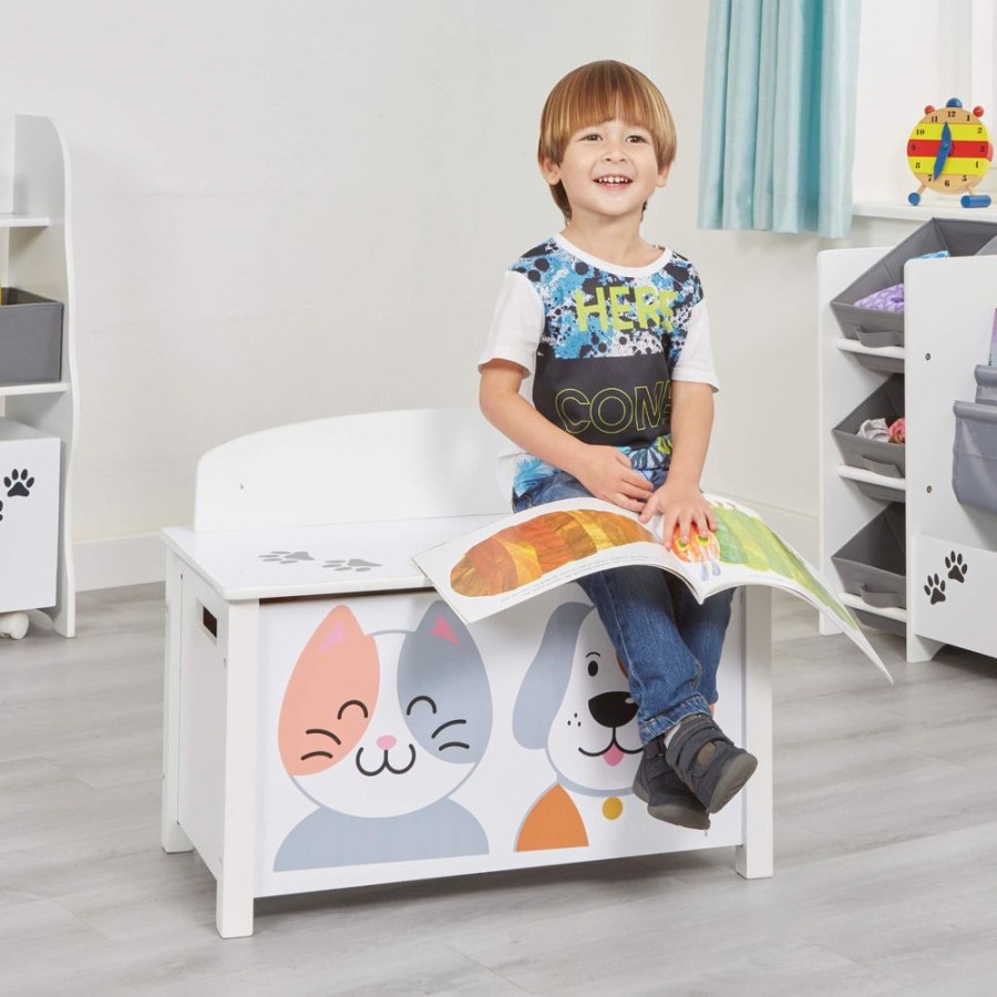 Toddler Furniture & Accessories littlehelper | Kids Montessori Toy Box And Seat With Slow Release Hinge | Ottoman | Blanket Box | Cat & Dog Design