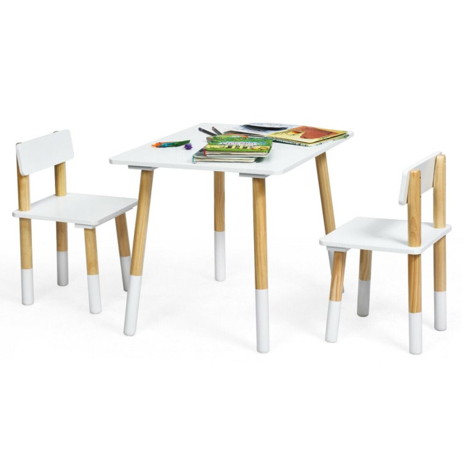 Toddler Furniture & Accessories littlehelper | Kids Montessori Eco Pine Wood Table And 2 Ergonomic Chairs | White & Pine | 3 Years+