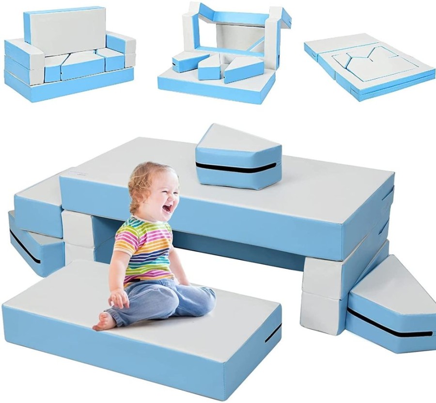 Baby & Nursery littlehelper Toys | Montessori 4-In-1 Soft Play Equipment | 8 Piece Foam Play Set | Bed, Sofa & Table | Blues | 12M+