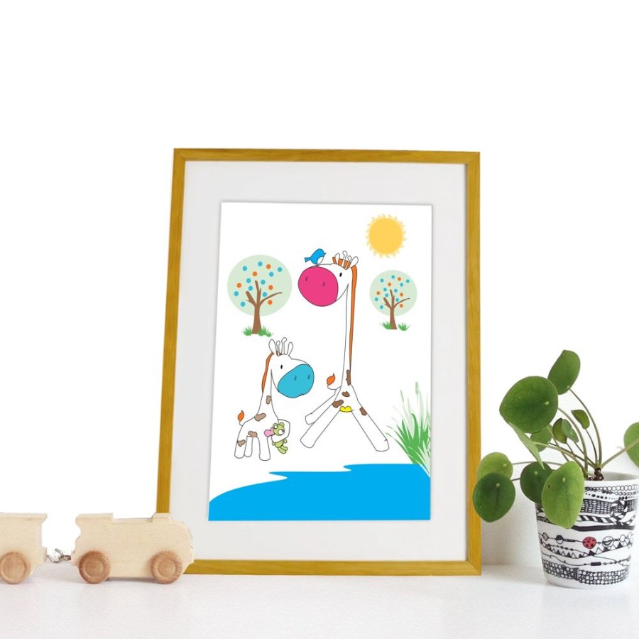 Baby & Nursery littlehelper Baby Gifts | Nursery Wall Art | Nursery Prints | Nursery Canvas - Mummy & Baby Giraffe At The Watering Hole