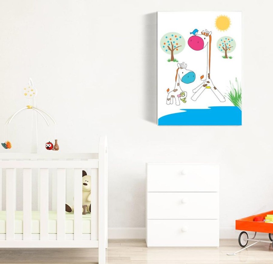 Baby & Nursery littlehelper Baby Gifts | Nursery Wall Art | Nursery Prints | Nursery Canvas - Mummy & Baby Giraffe At The Watering Hole