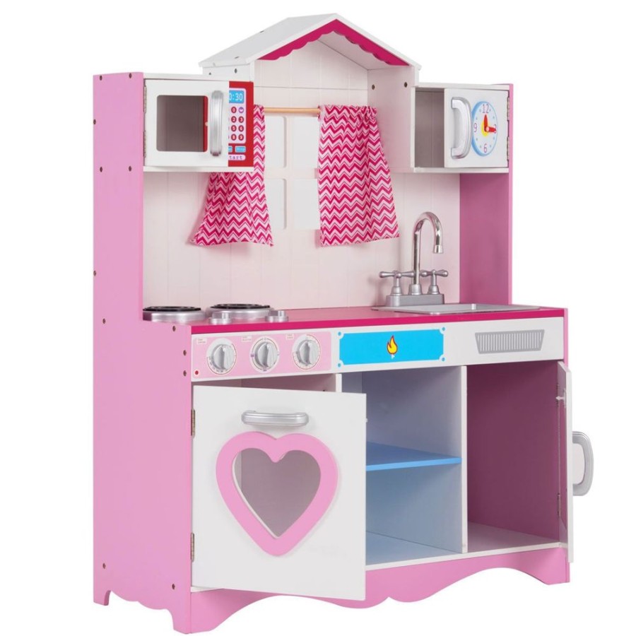 Playtime littlehelper Toy Kitchens | Children'S | Kids Large Wooden Toy Kitchen Including Playset | Pink | 3-8 Years