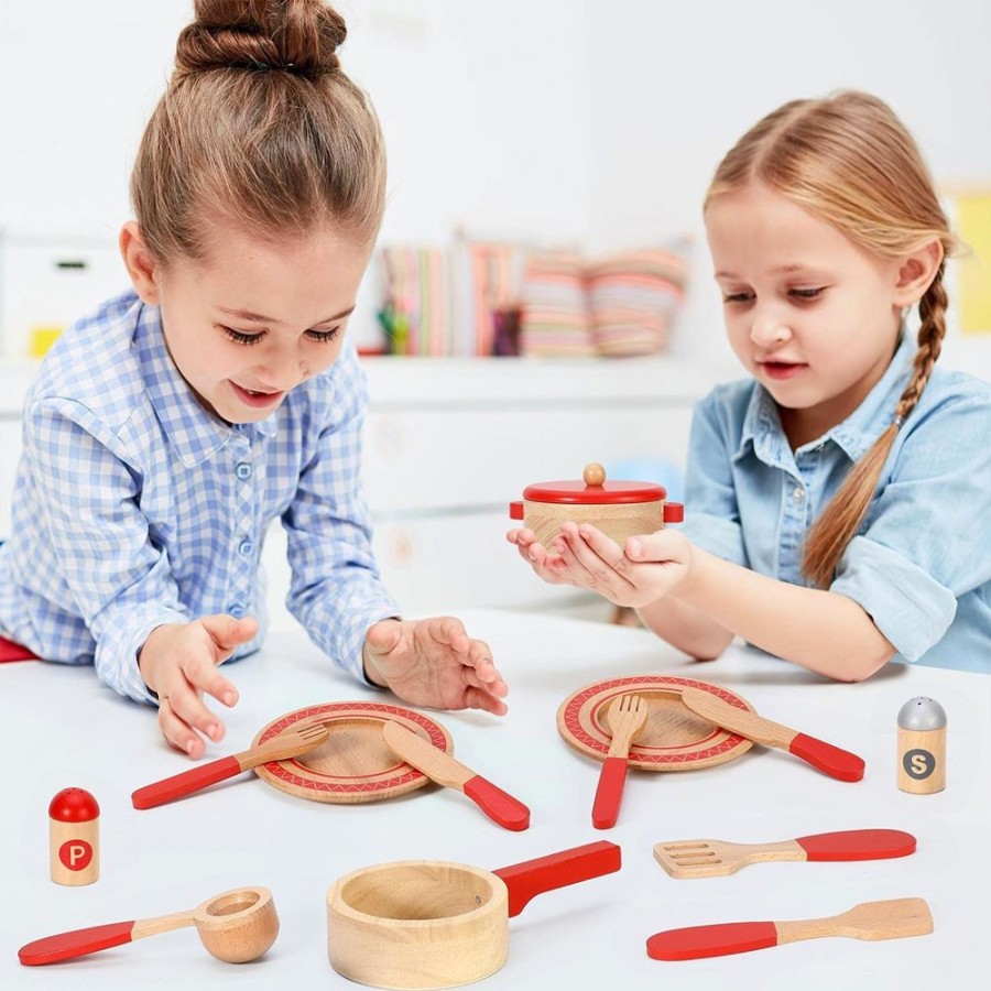 Playtime littlehelper Role Play Toys | 12 Pc Montessori Wooden Pretend Play Kitchen Utensils Play Set | Toy Set | 3 Years+