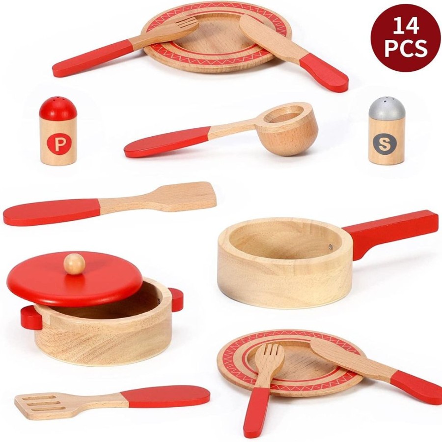 Playtime littlehelper Role Play Toys | 12 Pc Montessori Wooden Pretend Play Kitchen Utensils Play Set | Toy Set | 3 Years+