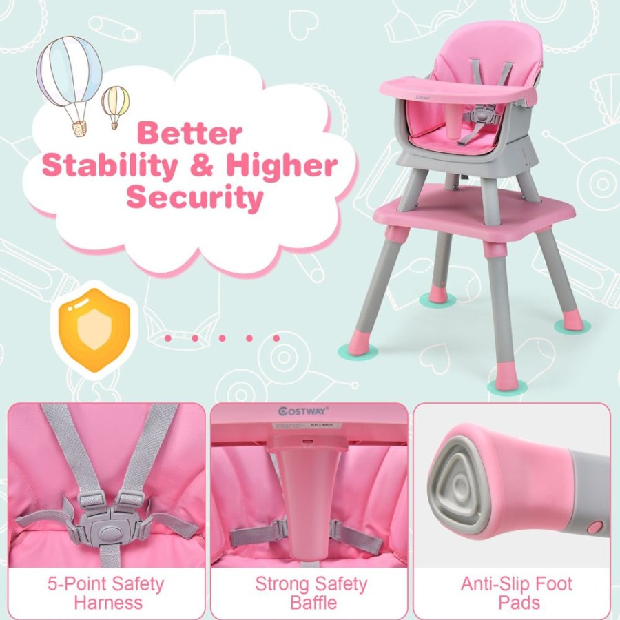 Mealtime littlehelper | 6-In-1 Grow-With-Me Baby High Chair | 5-Point Harness | Booster Seat | Table & Chair Set | Pink