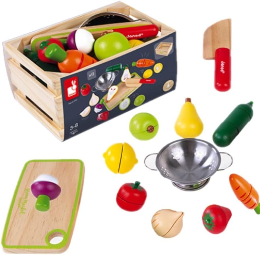 Baby & Nursery littlehelper Baby Gifts | 100% Eco Deluxe Kids Montessori Fruit Veg Play Food Set | Mini Colander | Kiddy Knife | Chopping Board & Crate