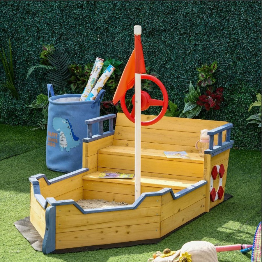 Playtime littlehelper Sand & Water Table | Childrens Eco Conscious Robust Cedar Wood Pirate Ship Sandpit And Sandbox | 3-6 Years