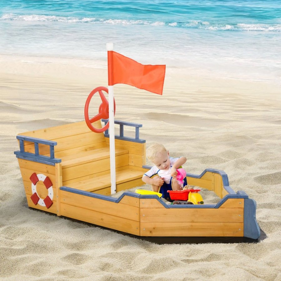 Playtime littlehelper Sand & Water Table | Childrens Eco Conscious Robust Cedar Wood Pirate Ship Sandpit And Sandbox | 3-6 Years