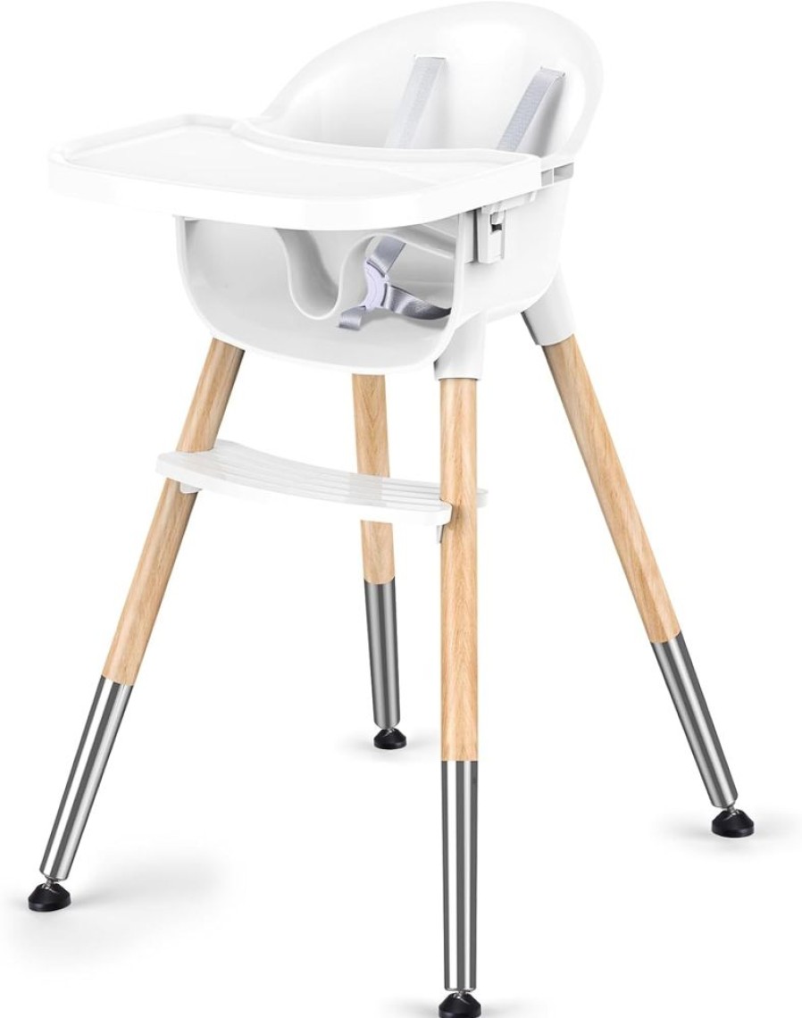 Mealtime littlehelper | Toddler Highchair With 5-Point Safety Belt | Removable Tray | White & Wooden | 6 Months +