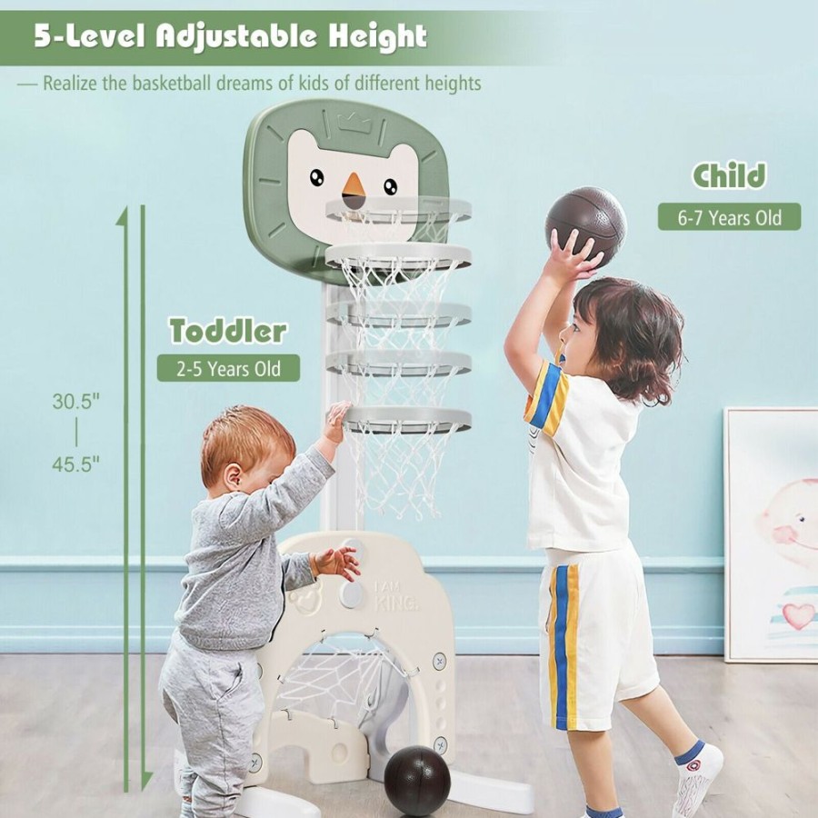 Playtime littlehelper Activity Toys | Montessori 3-In-1 Kids Basketball Stand | Adjustable Height | Football & Golf Goal | 3 Years+