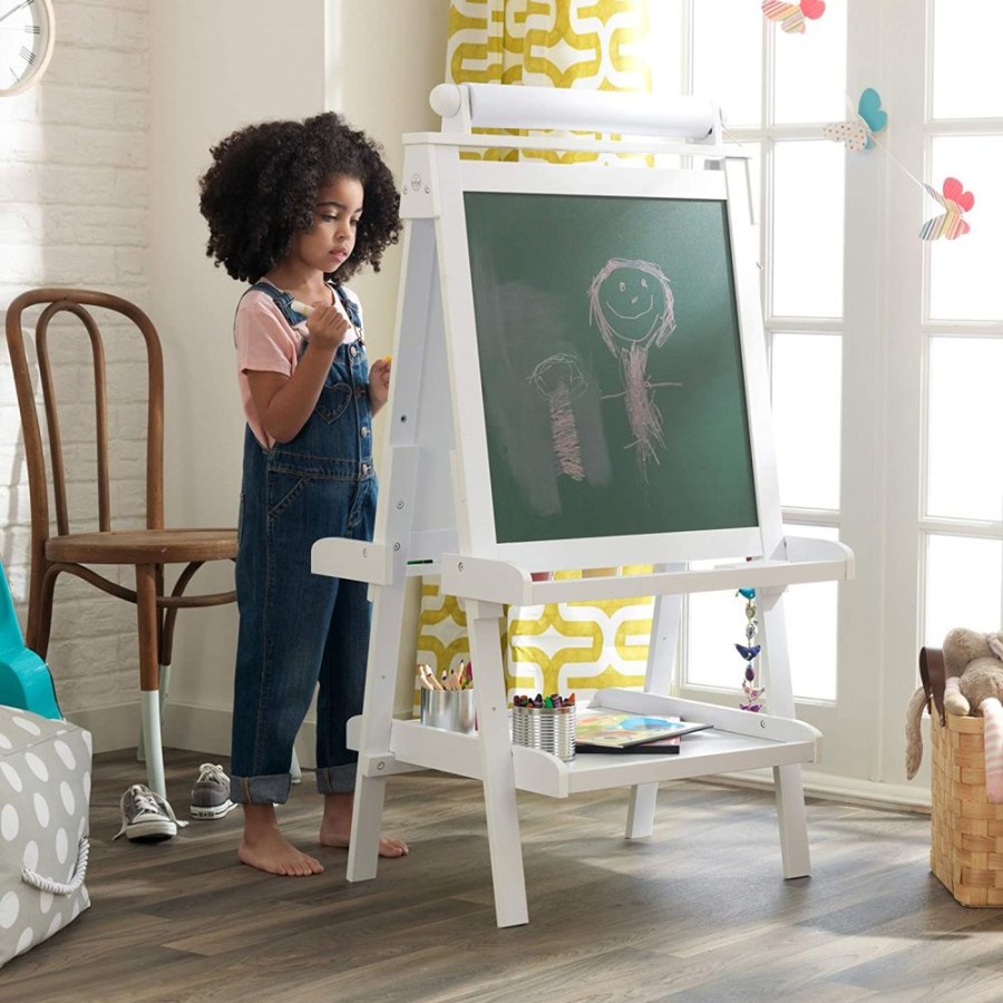 Toddler Furniture & Accessories littlehelper | Deluxe Eco Easel | Double Sided Montessori Whiteboard & Chalkboard Painting Easel With Paper Roll | Spill-Proof Pots | White