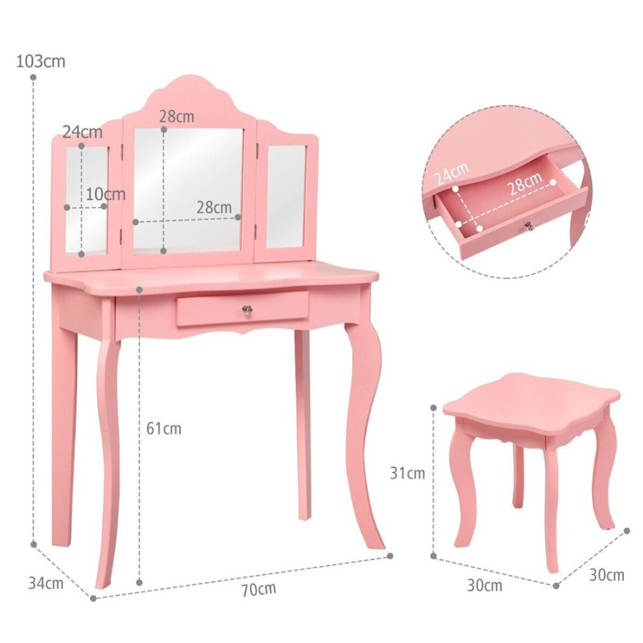 Toddler Furniture & Accessories littlehelper | Vanity Unit With Tri-Folding Mirrors | Kids Dressing Table | Or | 6 - 13 Years