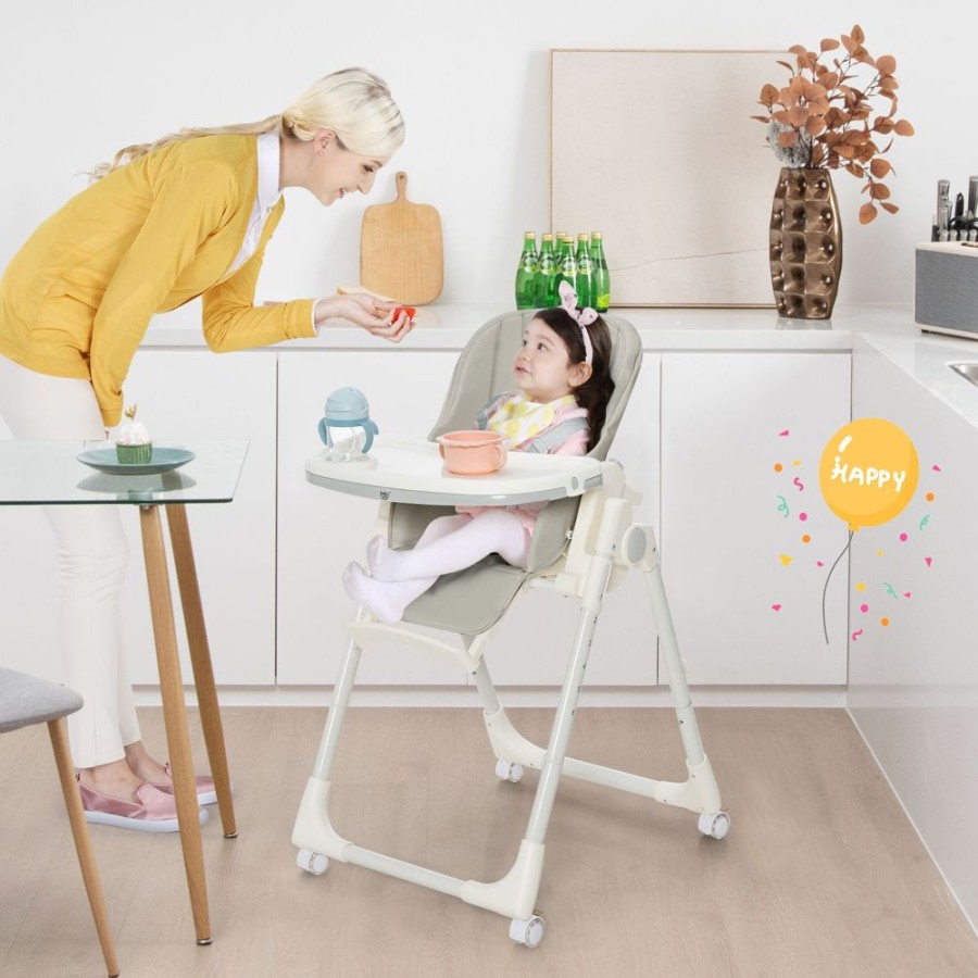 Mealtime littlehelper | Folding | Reclining | Adjustable Baby High Chair | 5 Recline Positions | Grey