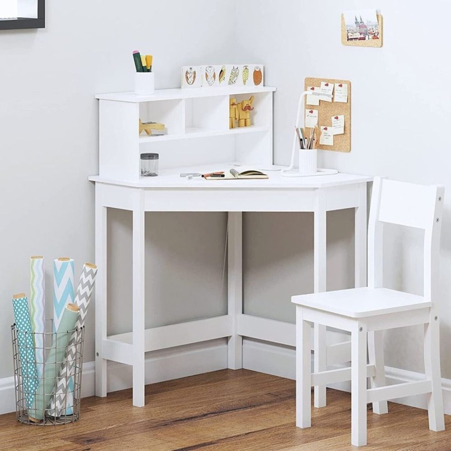 Toddler Furniture & Accessories littlehelper | Scratch-Resistant Space Saving Homework Desk | Corner Desk | Bureau | Storage & Chair | White