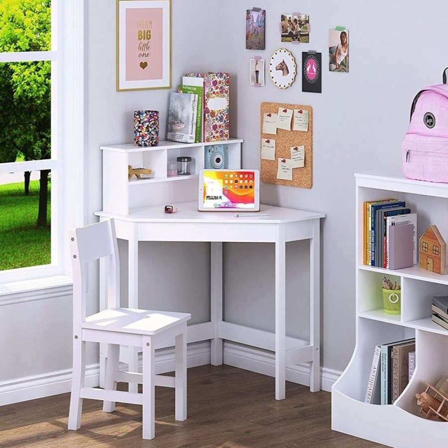 Toddler Furniture & Accessories littlehelper | Scratch-Resistant Space Saving Homework Desk | Corner Desk | Bureau | Storage & Chair | White