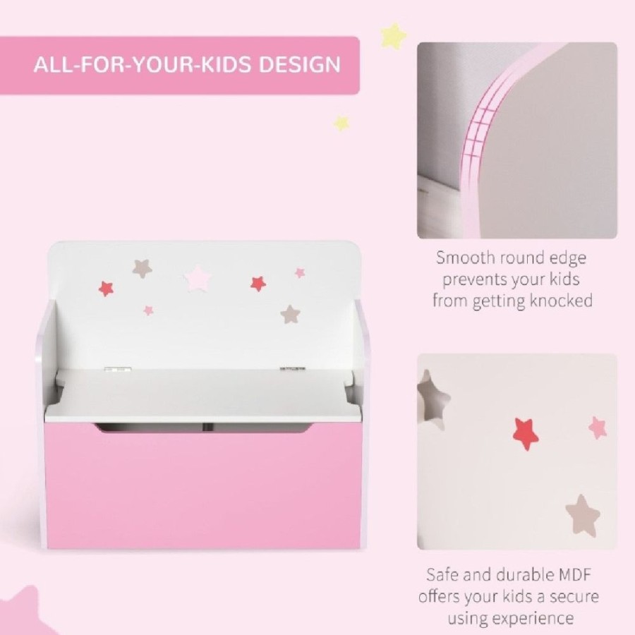 Baby & Nursery littlehelper Toy Box | Children'S 2-In-1 Toy Box And Seat | Slow Release Safety Hinge | White & Pink | 3 Years+