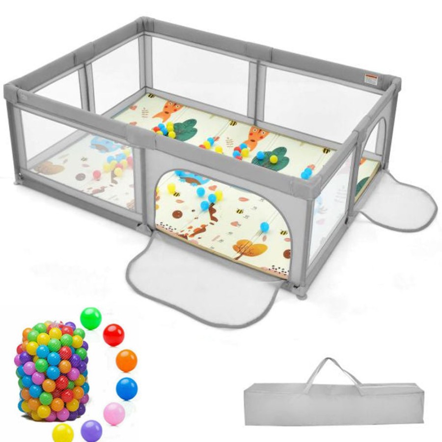 Baby & Nursery littlehelper Travel Cots & Playpens | Extra Large Baby Playpen And Ball Pool With 50 Balls & Carry Bag | Breathable Mesh Fabric | 2M X 1.5M | Soft Grey