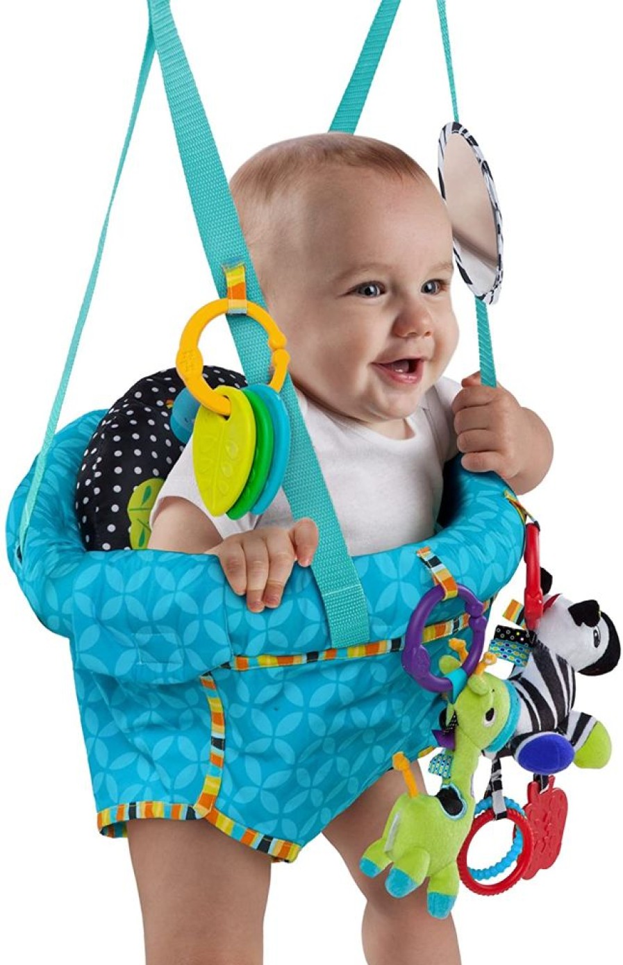 Baby & Nursery littlehelper Baby Bouncers | Spine-Supporting Secure Baby Door Bouncer Swing Seat With Detachable Toys | Multi Coloured | 6-12 Months